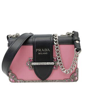 Prada  Cahier City Small Calf Saffiano Leather Chain Crossbody Bag Pink
